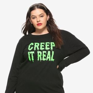 Hot Topic "CREEP IT REAL" back/neon green long sleeved t-shirt dress in size 3x